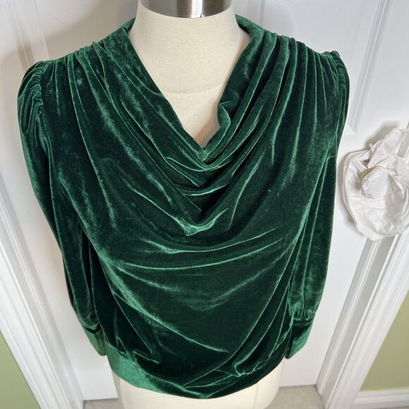 Anthropologie X BTFL-life  Velvet Pullover Cowl Neck Sweaters Forest Green S - Picture 2 of 11